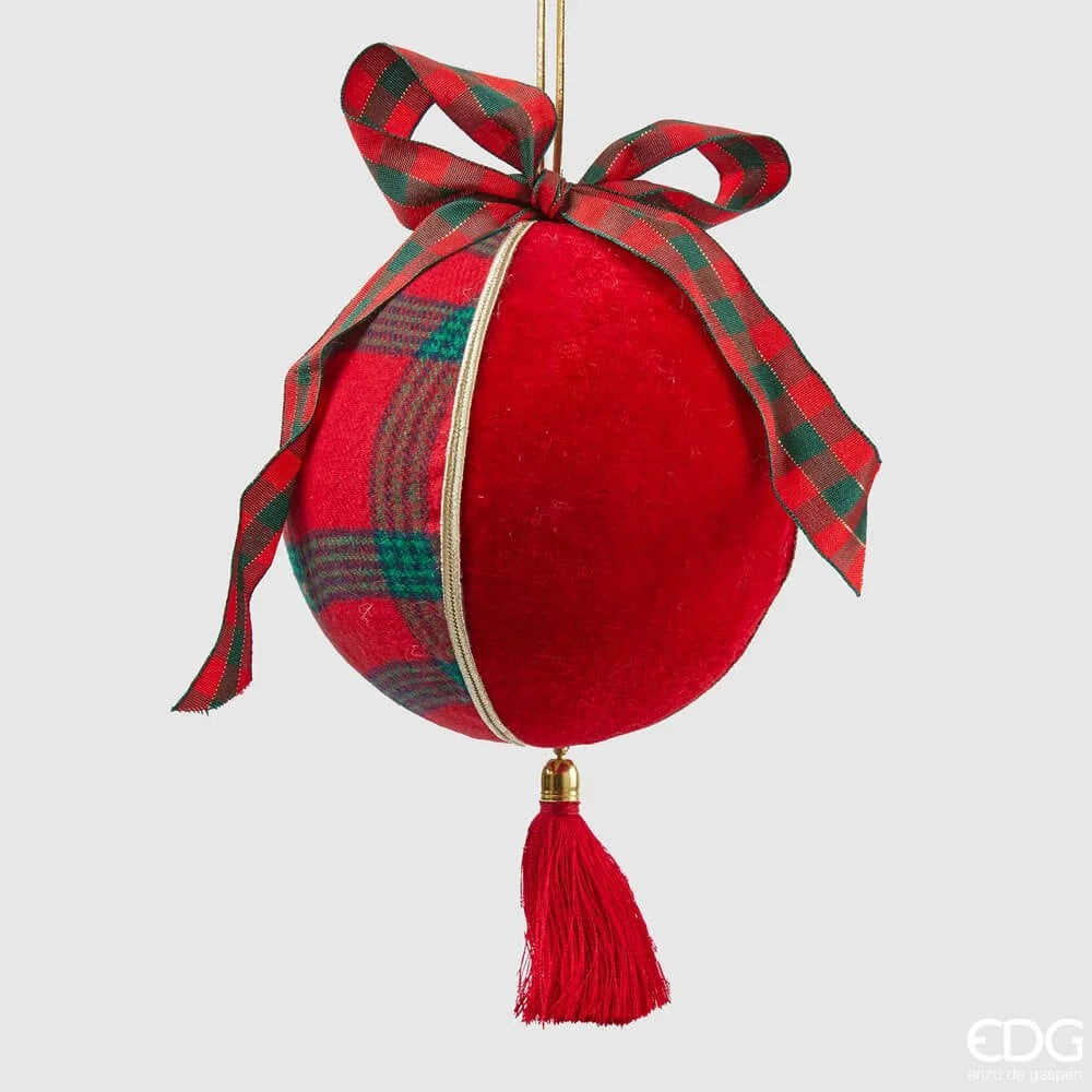 EDG - Red Velvet and Tartan Ball with Ribbon and Tassel H 21